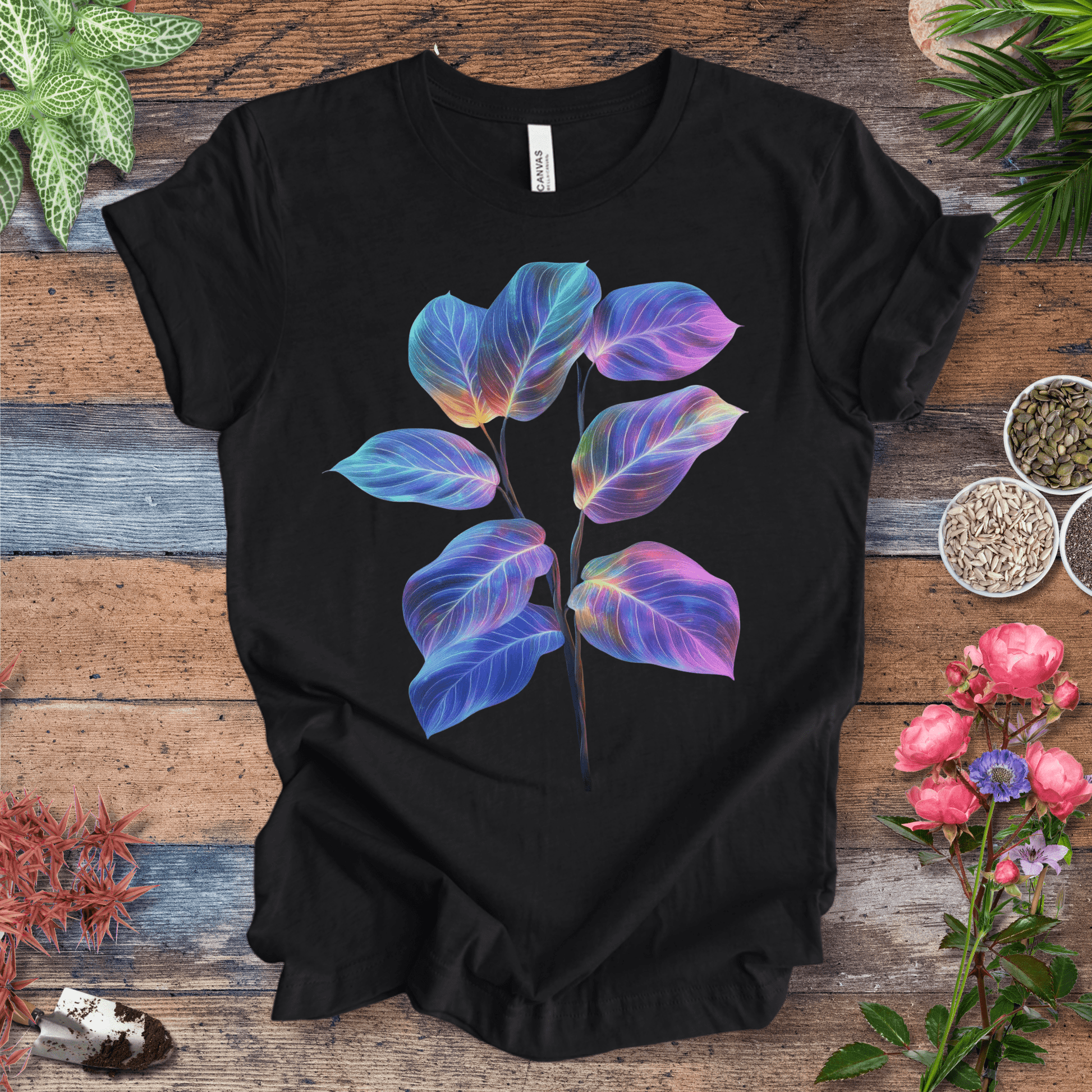 Printify T-Shirt Solid Black Blend / S Neon Glow Calathea plant T-Shirt