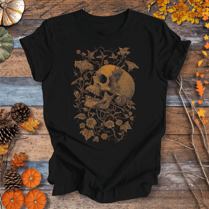 Printify T-Shirt Solid Black / XS Botanical Skull & Vines Halloween Shirt – Unisex Cotton