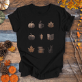 Cozy Fall Icons Shirt – Pumpkin, Coffee & Cat Tee | Unisex