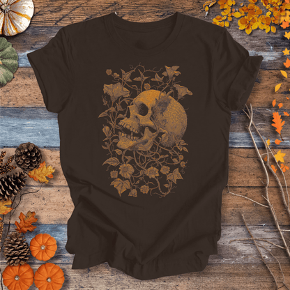 Printify T-Shirt Solid Dark Chocolate / S Botanical Skull & Vines Halloween Shirt – Unisex Cotton