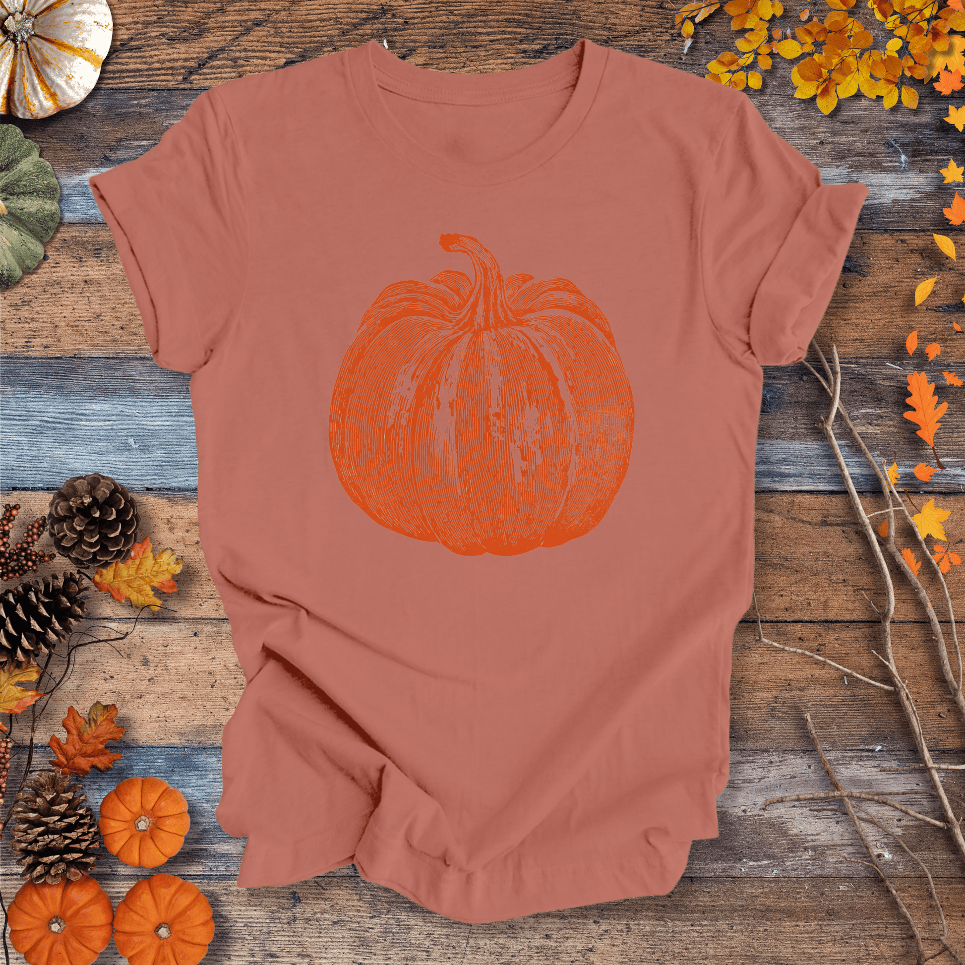Printify T-Shirt Solid Desert Pink / S Pumpkin Vibes Fall T-Shirt | Unisex Cotton Tee