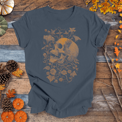 Printify T-Shirt Solid Indigo / S Botanical Skull & Vines Halloween Shirt – Unisex Cotton