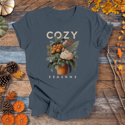 Printify T-Shirt Solid Indigo / S Cozy Seasons Botanical Shirt – Fall Plant Lover Tee | Unisex