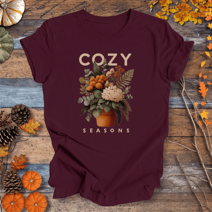 Printify T-Shirt Solid Maroon / S Cozy Seasons Botanical Shirt – Fall Plant Lover Tee | Unisex