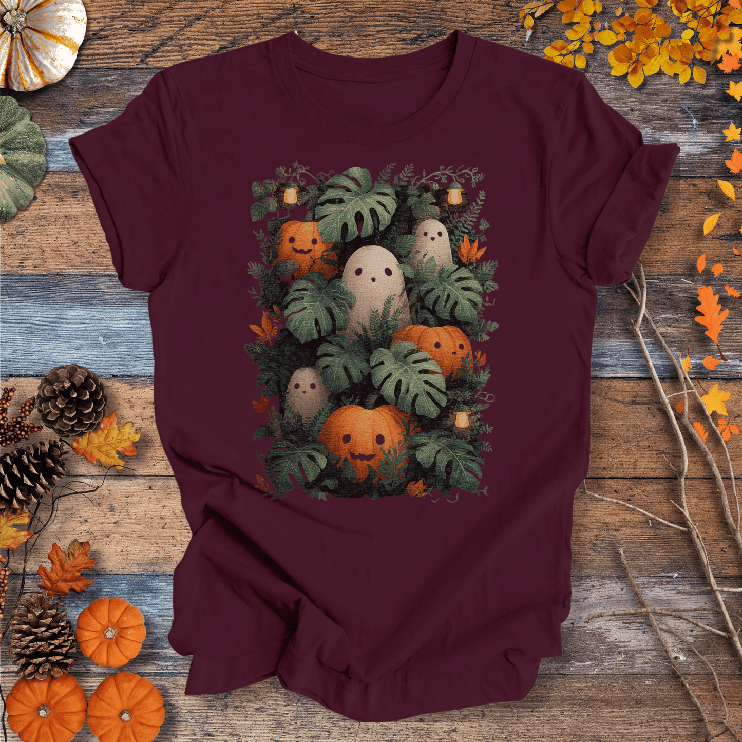 Printify T-Shirt Solid Maroon / S Pumpkin Vibes Fall T-Shirt | Botanical Vibes Plant Lover Tee
