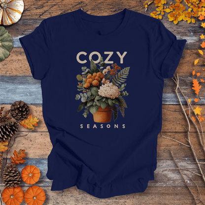 Printify T-Shirt Solid Midnight Navy / XS Cozy Seasons Botanical Shirt – Fall Plant Lover Tee | Unisex