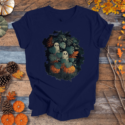 Printify T-Shirt Solid Midnight Navy / XS Monstera Ghosts & Pumpkins – Halloween Houseplant Shirt (Unisex)