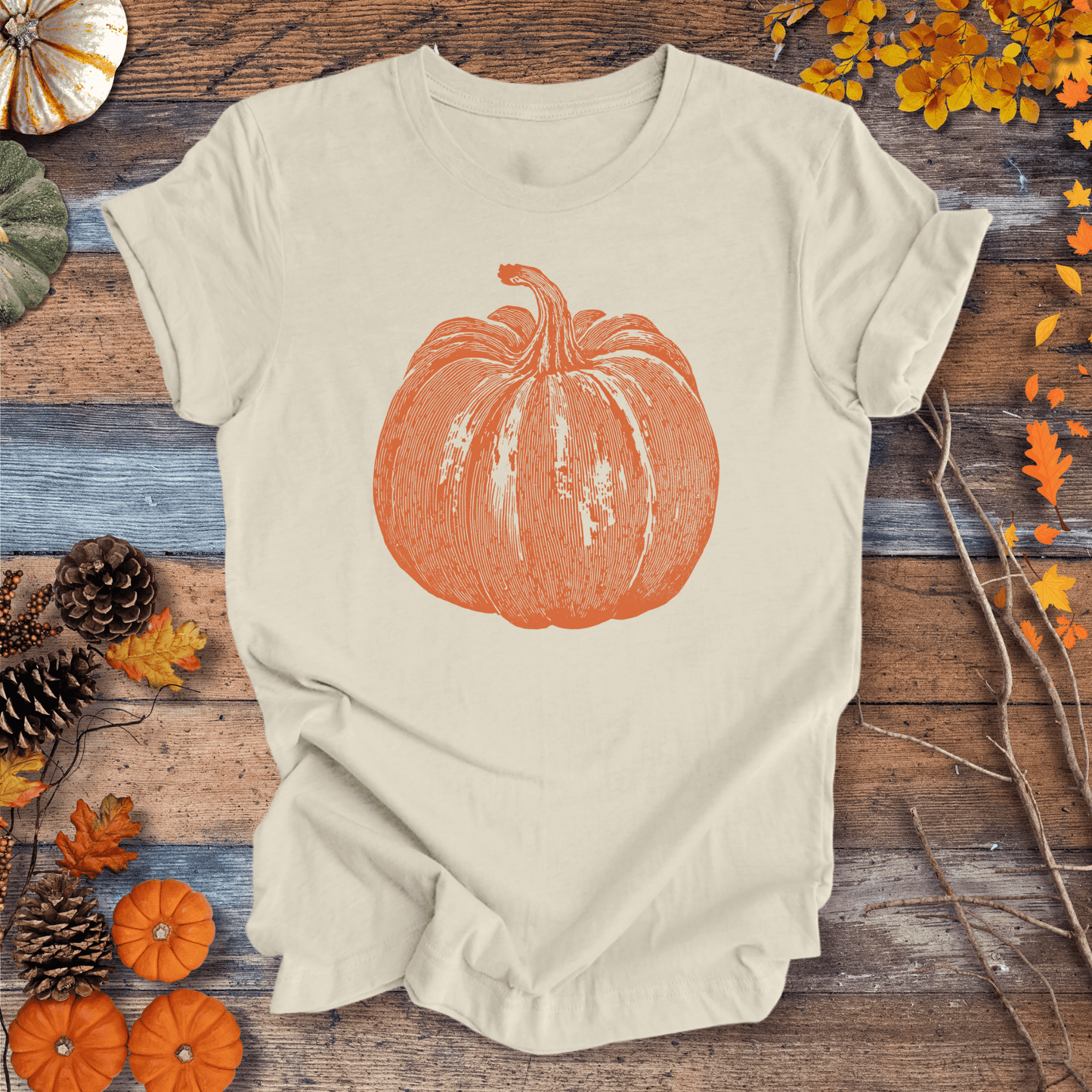 Printify T-Shirt Solid Natural / S Pumpkin Vibes Fall T-Shirt | Unisex Cotton Tee
