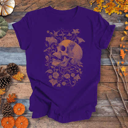 Printify T-Shirt Solid Purple Rush / S Botanical Skull & Vines Halloween Shirt – Unisex Cotton