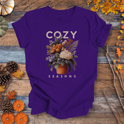 Printify T-Shirt Solid Purple Rush / S Cozy Seasons Botanical Shirt – Fall Plant Lover Tee | Unisex