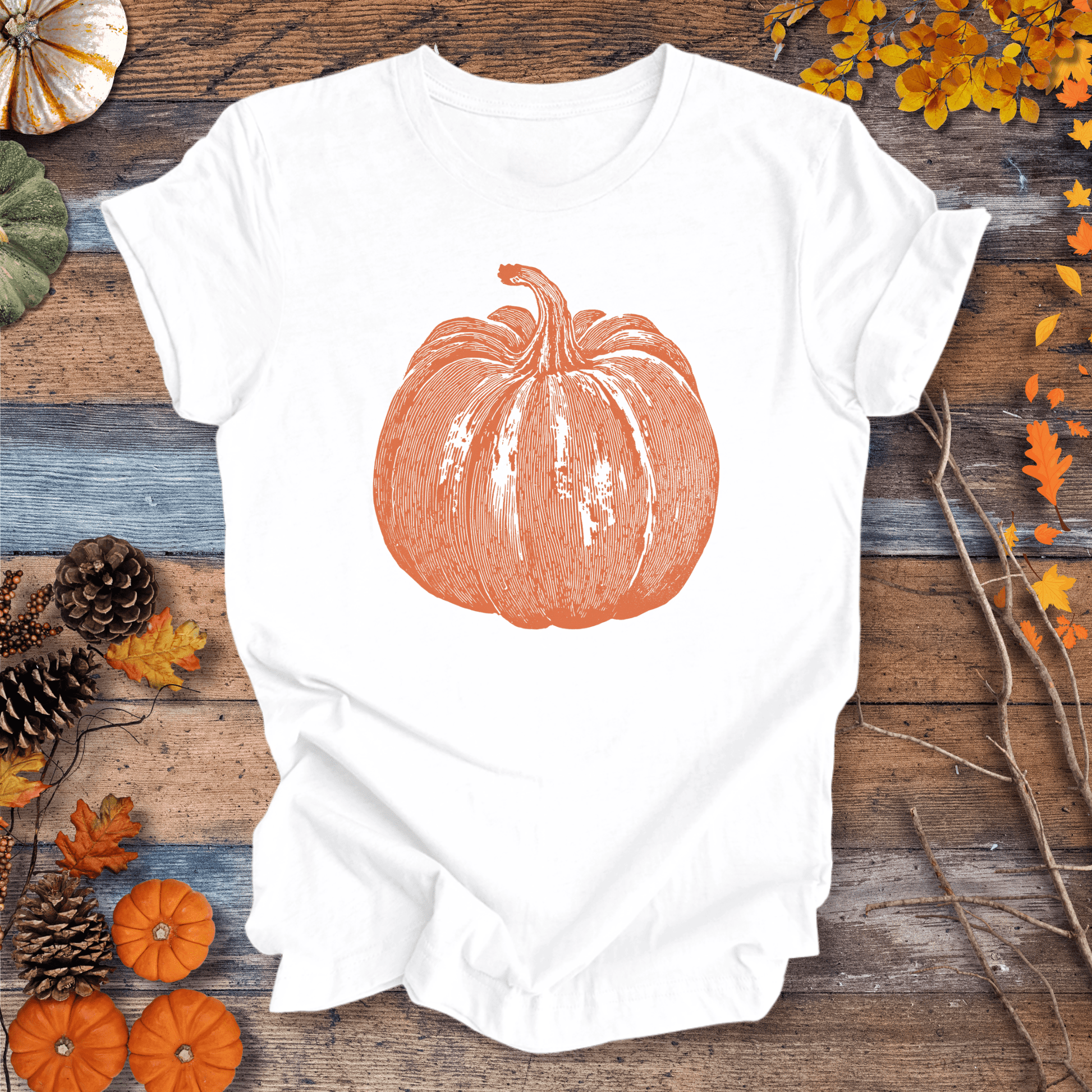 Printify T-Shirt Solid White / XS Pumpkin Vibes Fall T-Shirt | Unisex Cotton Tee