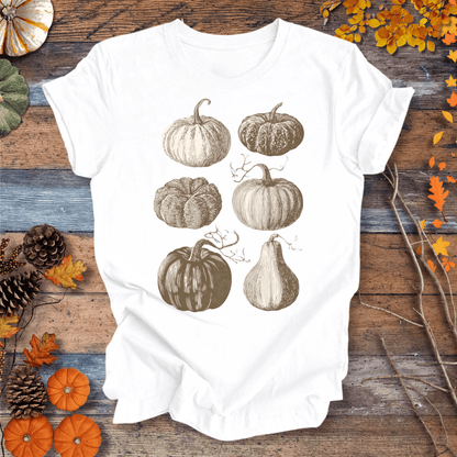 Printify T-Shirt Solid White / XS Vintage Pumpkin Art T-Shirt – Botanical Fall Shirt | Unisex Cotton