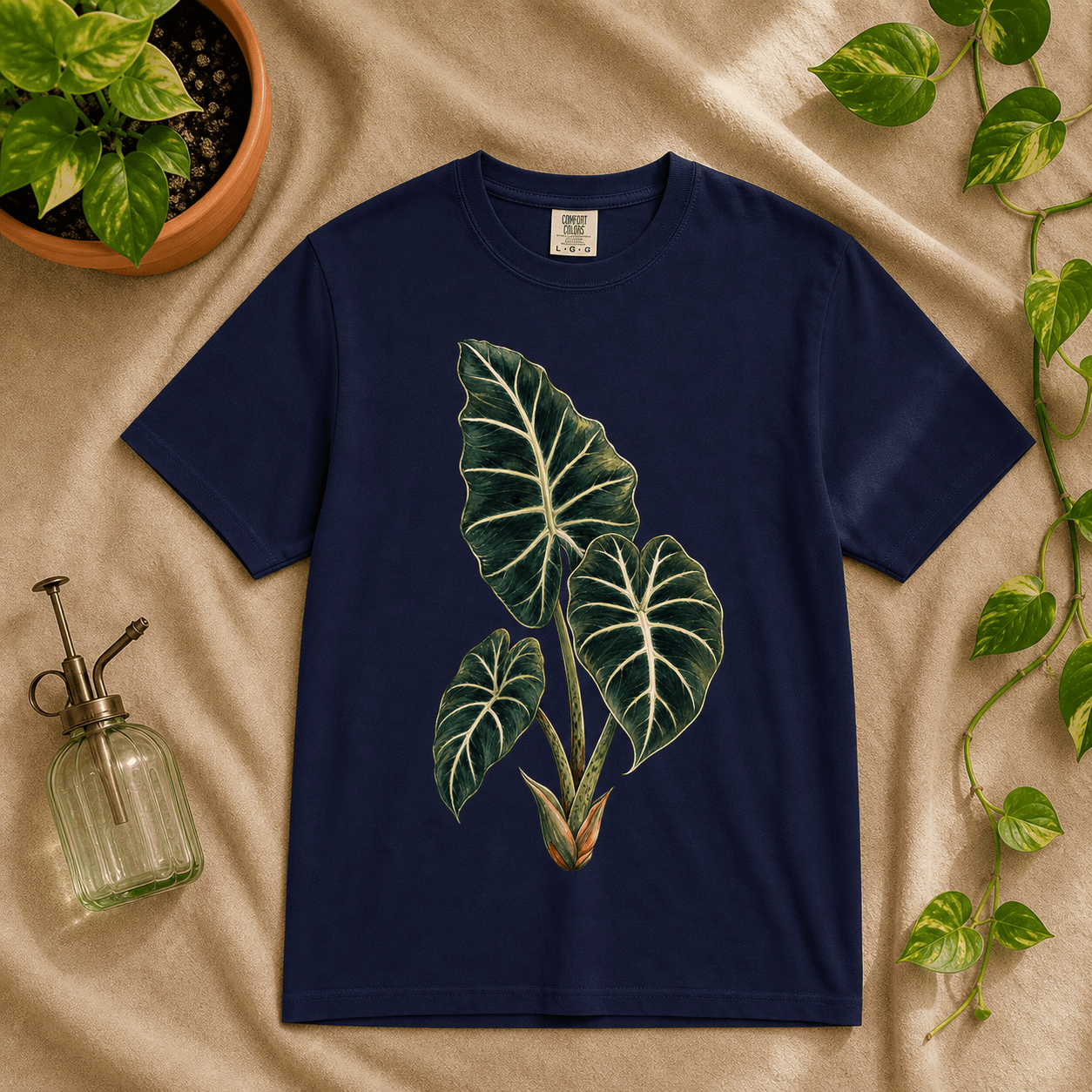 Printify T-Shirt True Navy / S Alocasia Velvet Graphic T-Shirt - Plant Lover Gift