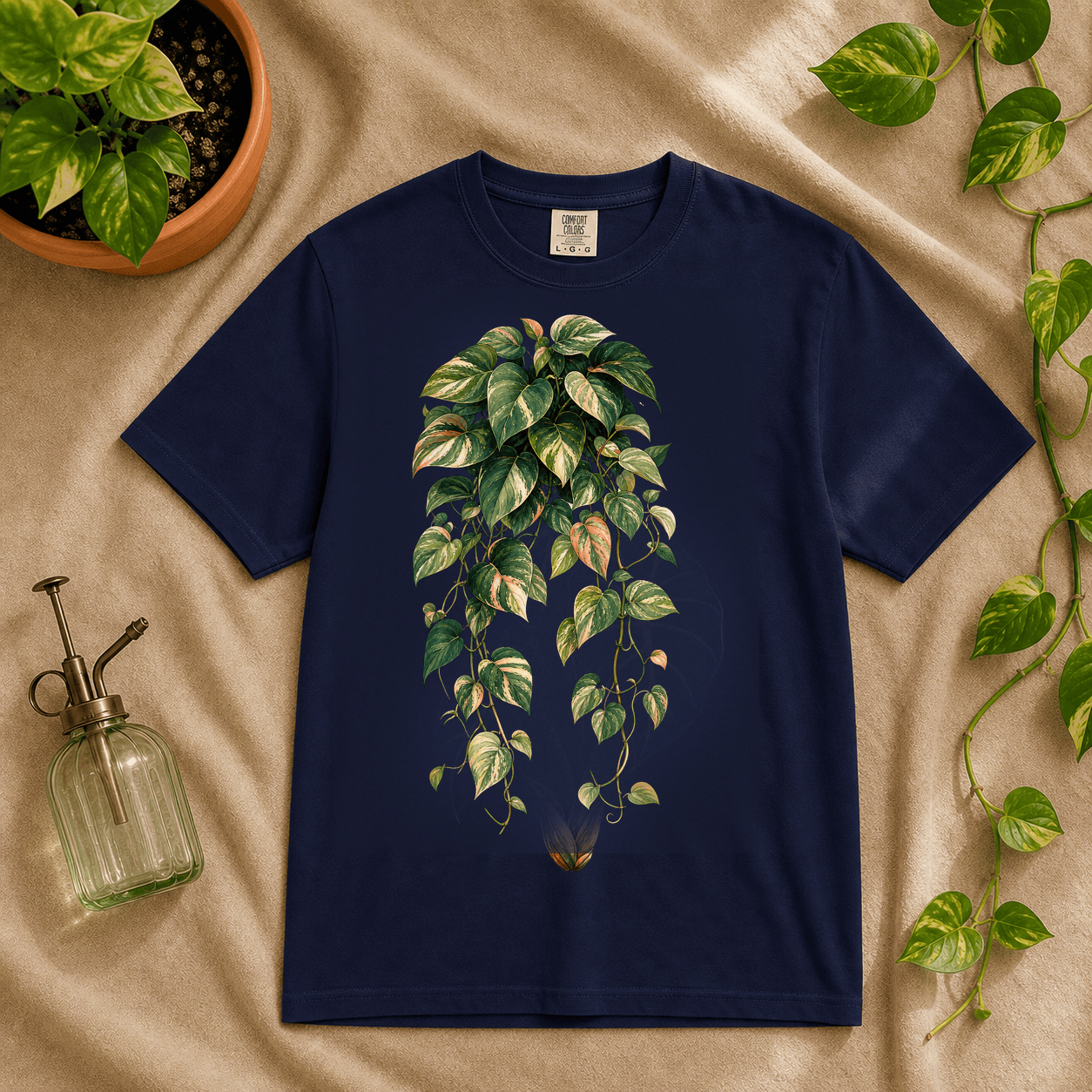 Printify T-Shirt True Navy / S Variegated Pothos Graphic T-Shirt - Plant Lover Gift