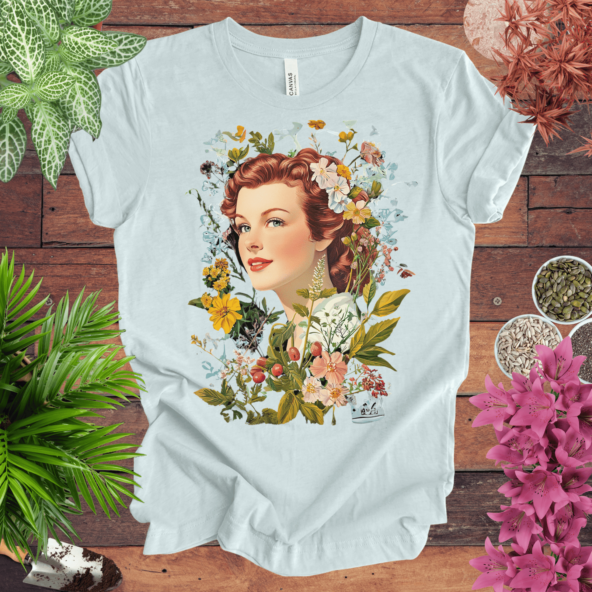 Printify T-Shirt Vintage Floral Portrait T-Shirt