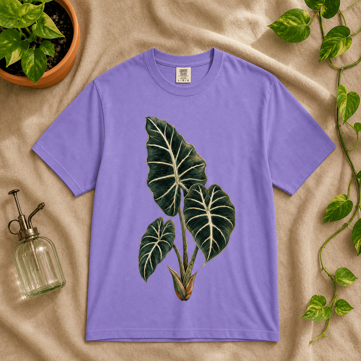 Printify T-Shirt Violet / M Alocasia Velvet Graphic T-Shirt - Plant Lover Gift