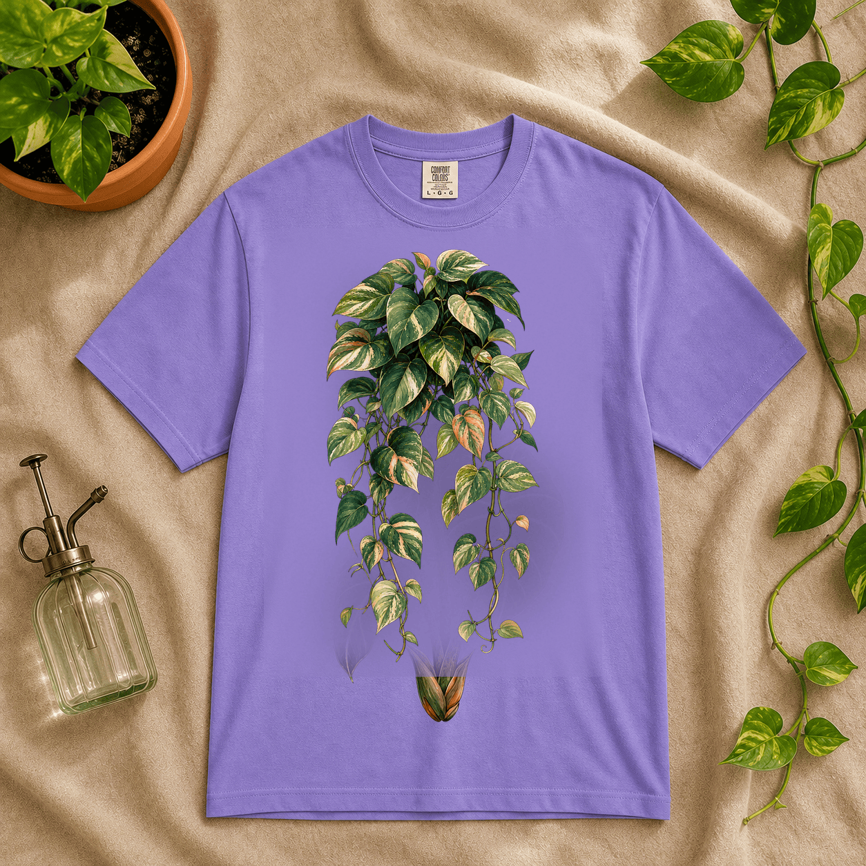Printify T-Shirt Violet / M Variegated Pothos Graphic T-Shirt - Plant Lover Gift