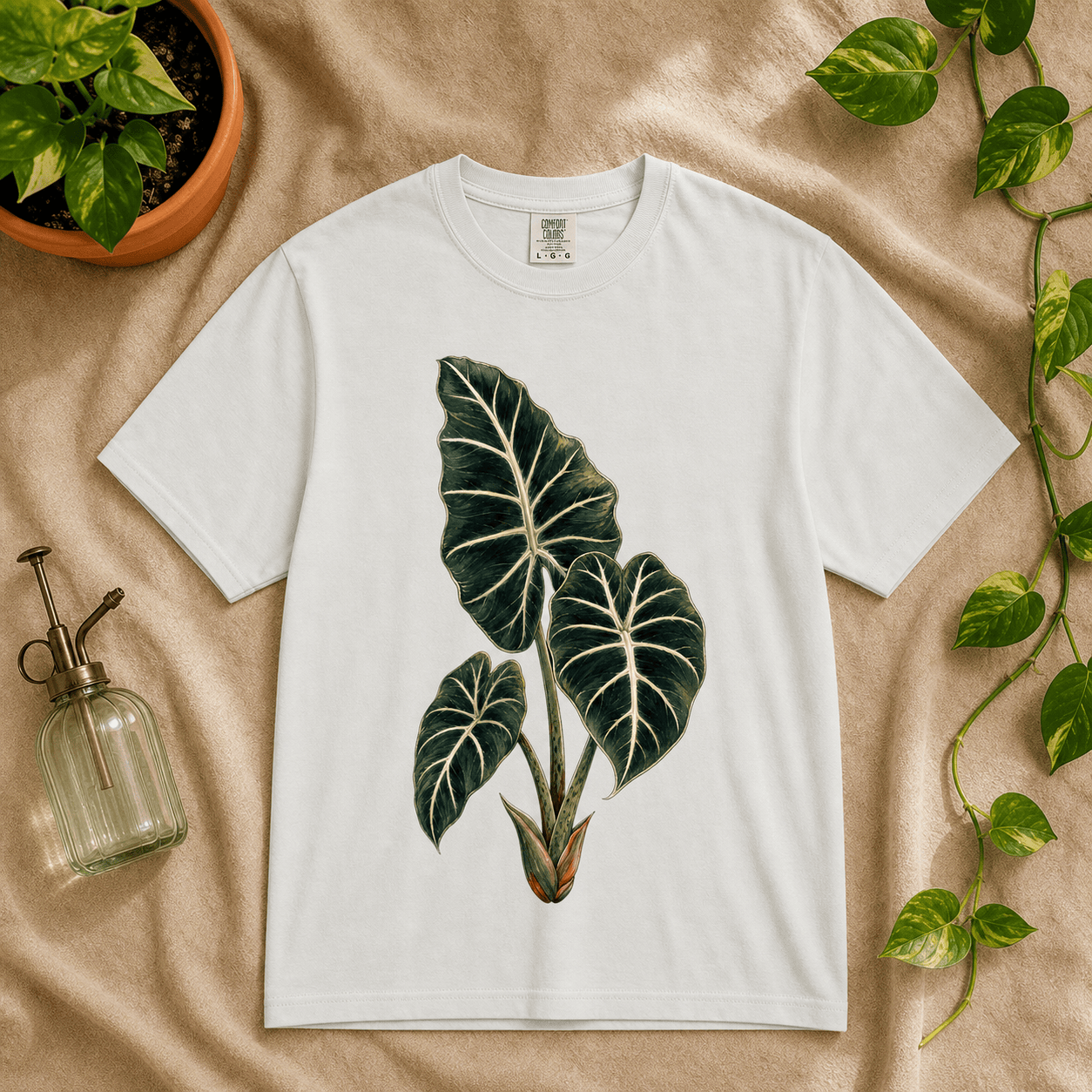 Printify T-Shirt White / M Alocasia Velvet Graphic T-Shirt - Plant Lover Gift