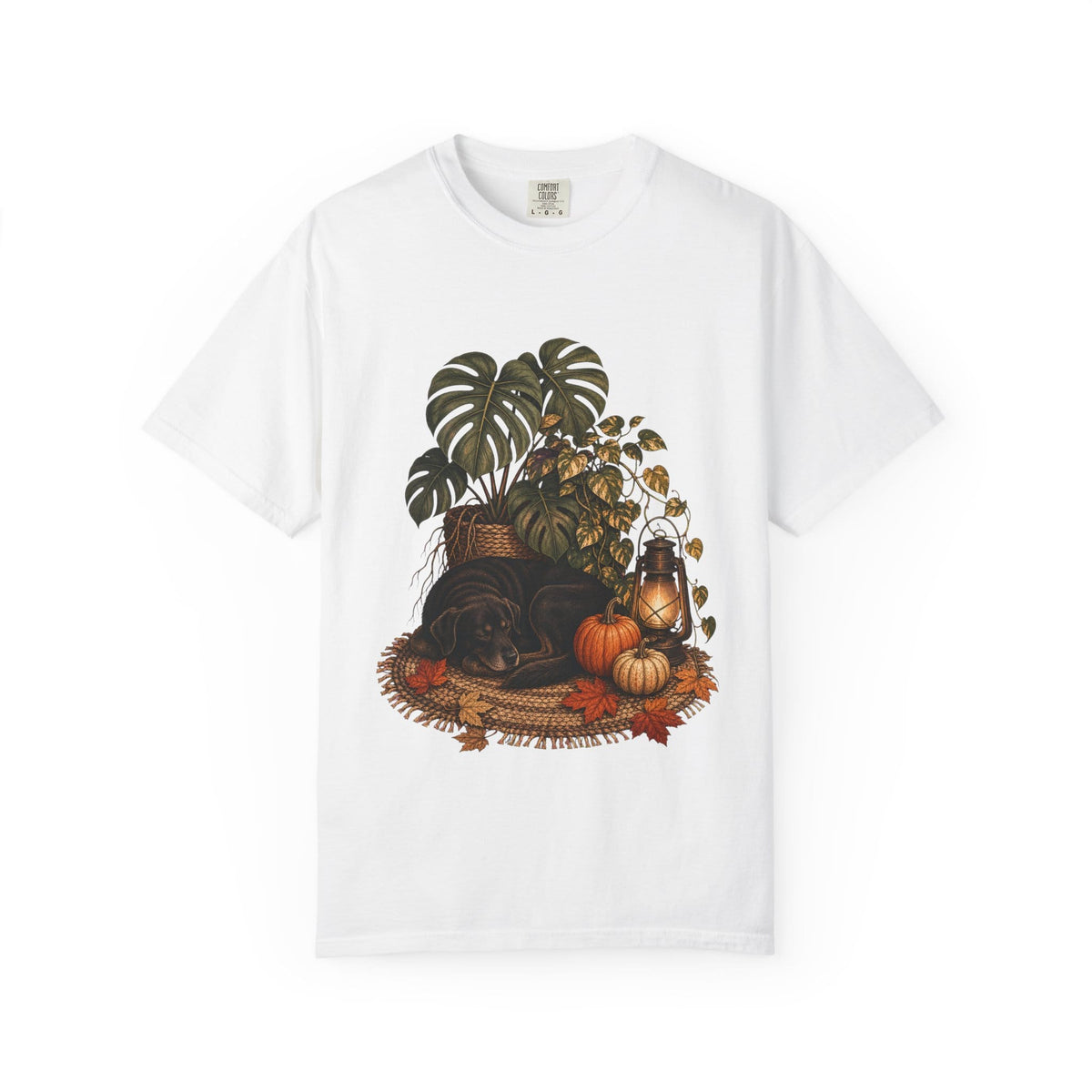 Botanical Vibes T-Shirt White / M Cozy Dog and Houseplants T-Shirt - Autumn Plant Art
