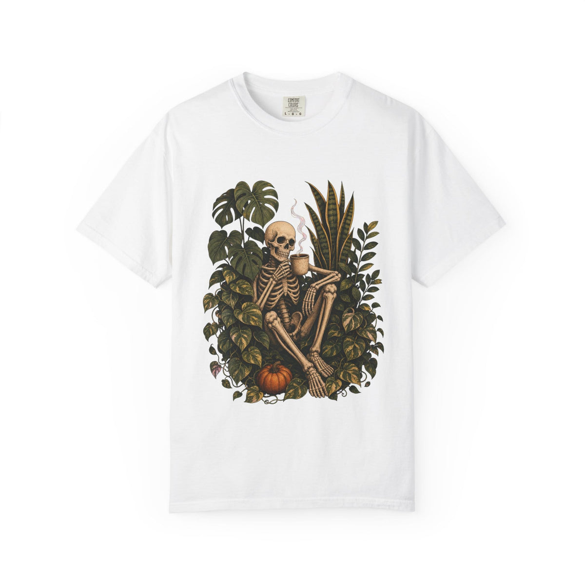 Botanical Vibes T-Shirt White / M Skeleton Coffee Jungle T-Shirt - Plant Lover Halloween Art