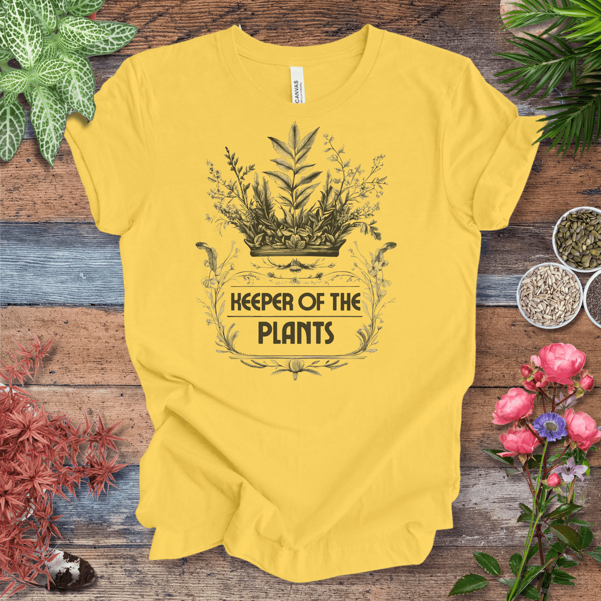 Printify T-Shirt Yellow / S Keeper of the Plants – Vintage Monochrome Edition  Elegant Gardener Tee