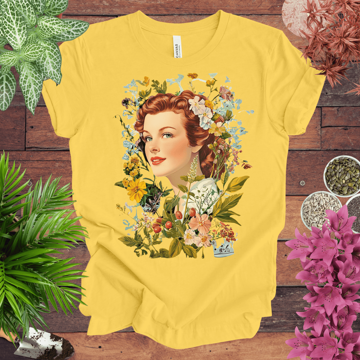 Printify T-Shirt Yellow / S Vintage Floral Portrait T-Shirt