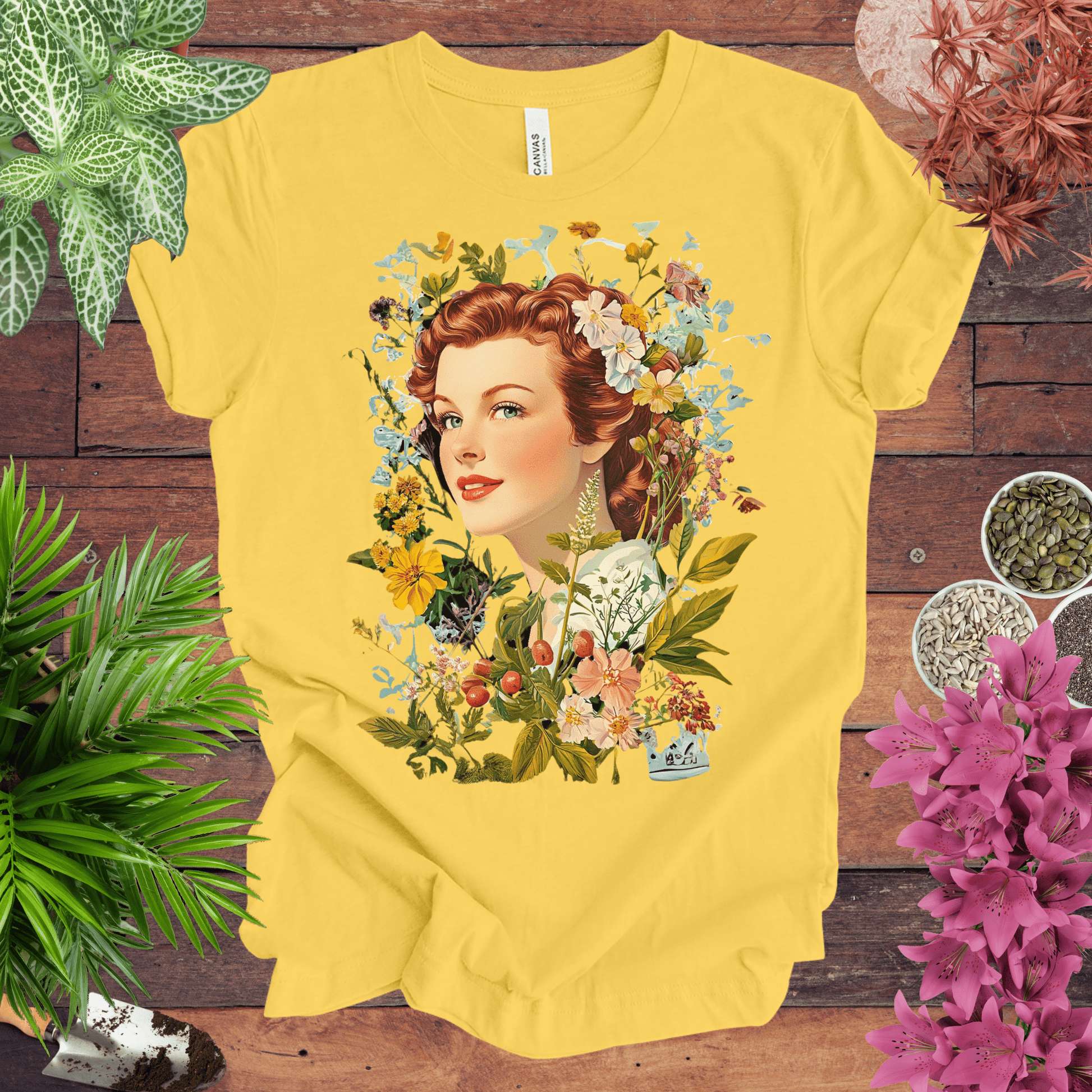 Printify T-Shirt Yellow / S Vintage Floral Portrait T-Shirt