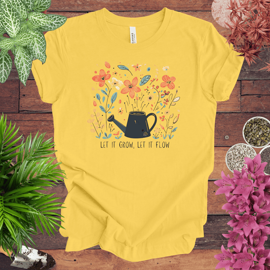 Printify T-Shirt Yellow / S Whimsical Watering Can and Flowers T-Shirt