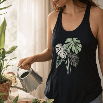 Printify Tank Top Monstera Plant Racerback Tank Top – Realistic Botanical Art