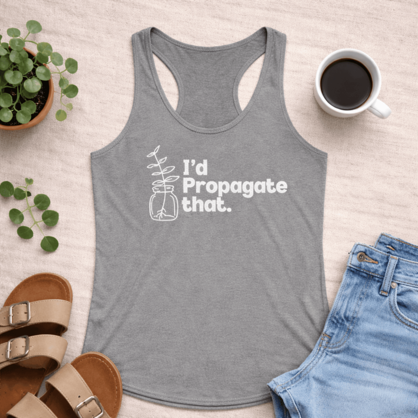Printify Tank Top S / Heather Grey Plant Lover Racerback Tank Top – “I’d Propagate That”