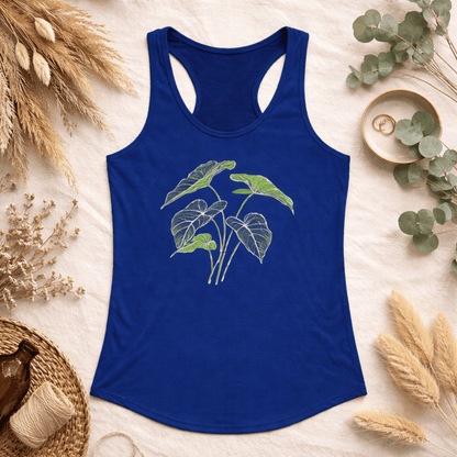Printify Tank Top S / Solid Royal Elephant Ear Racerback Tank Top – Botanical Plant Art Graphic