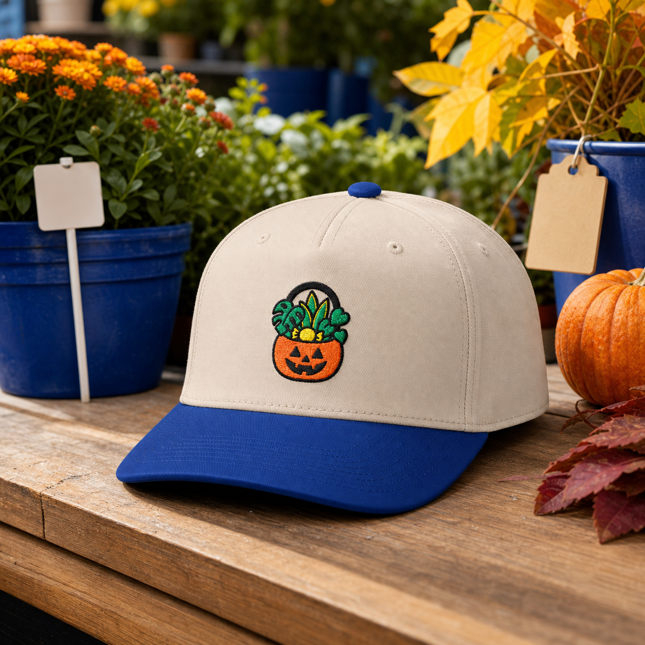 Treat Your Plants embroidered hat in Royal / Natural