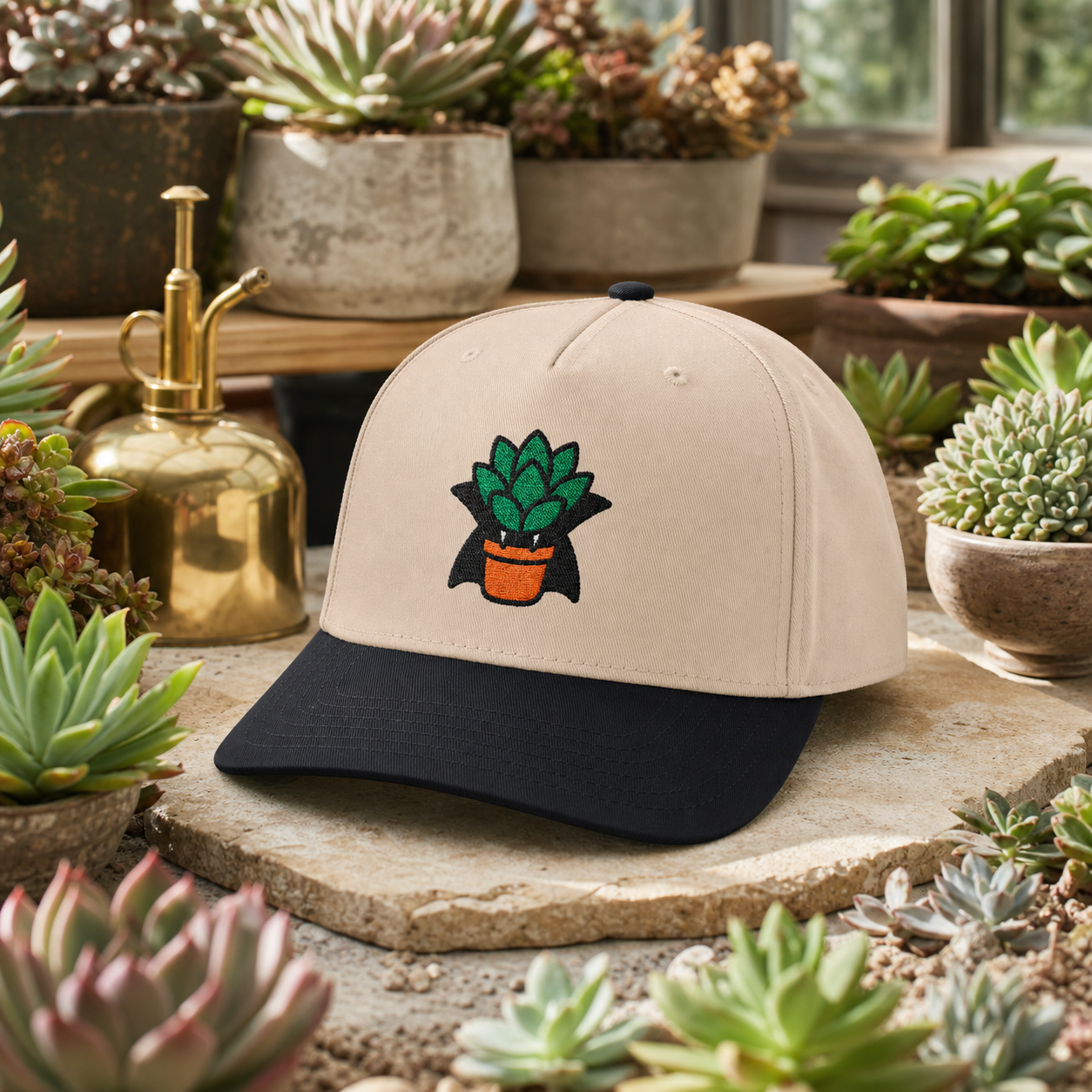 Vampire Succulent embroidered hat in Black / Natural