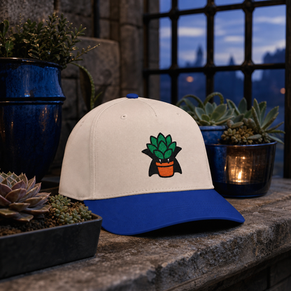 Vampire Succulent embroidered hat in Royal / Natural